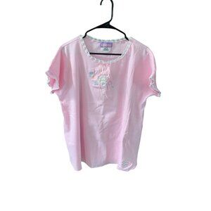 Beth Michaels Womens Size 2x Pink Embroidered Night Gown Pajamas Lace Trim Flowe